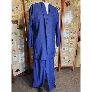 ZONDA NELLIS 3 Pc Set Jacket Pants Top Wide Leg Polyester Vtg Navy Blue Sz M